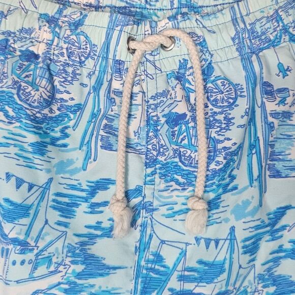 LILLY PULITZER Blue Pattern Swim Trunks Capri Bathing Suit Mesh Lined  - Size L - Picture 3 of 7